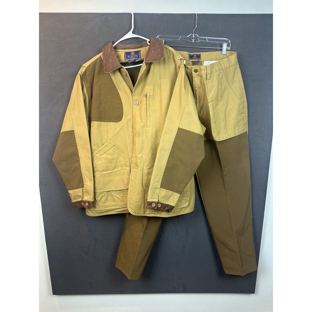 Beretta Mens Canvas & Leather Hunting Shooting Jacket And Pants Size XLarge 36